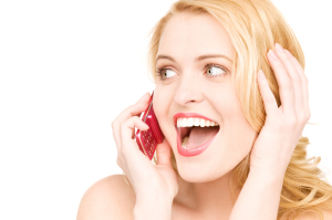 happy woman with cell phone